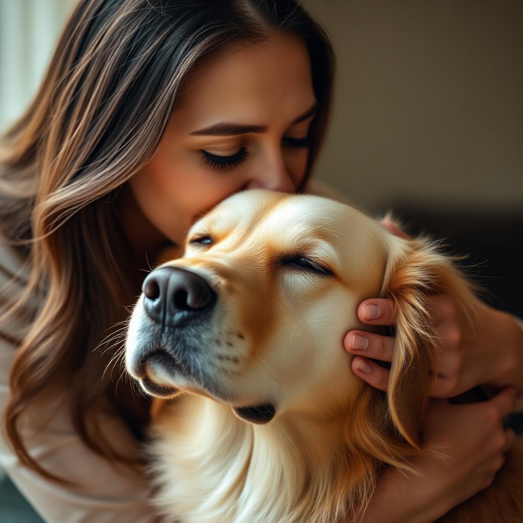 Tutora abraçando seu cão com carinho